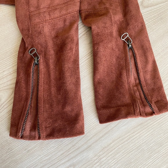 Lulus Faux Suede Moto Jacket Women Size XS Rust Bikercore Edgy Draped Cowl Neck - Picture 5 of 11
